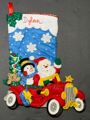 Bucilla Finished Holiday Drive Felt Christmas Stocking From Kit #86451 Applique