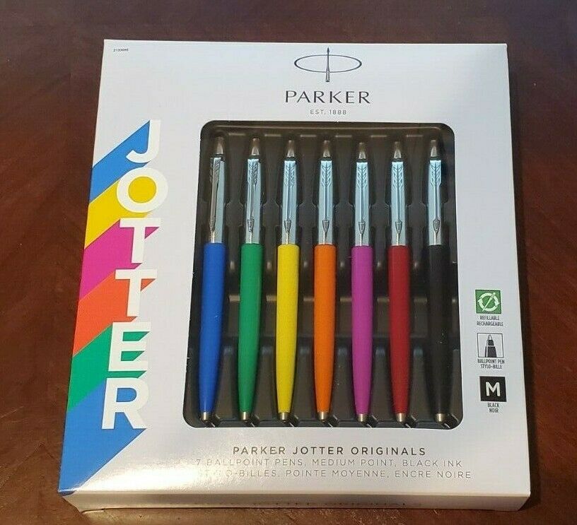 7 Parker Jotter Original Ballpoint Pen Set Medium Black Ink In Gift Box France