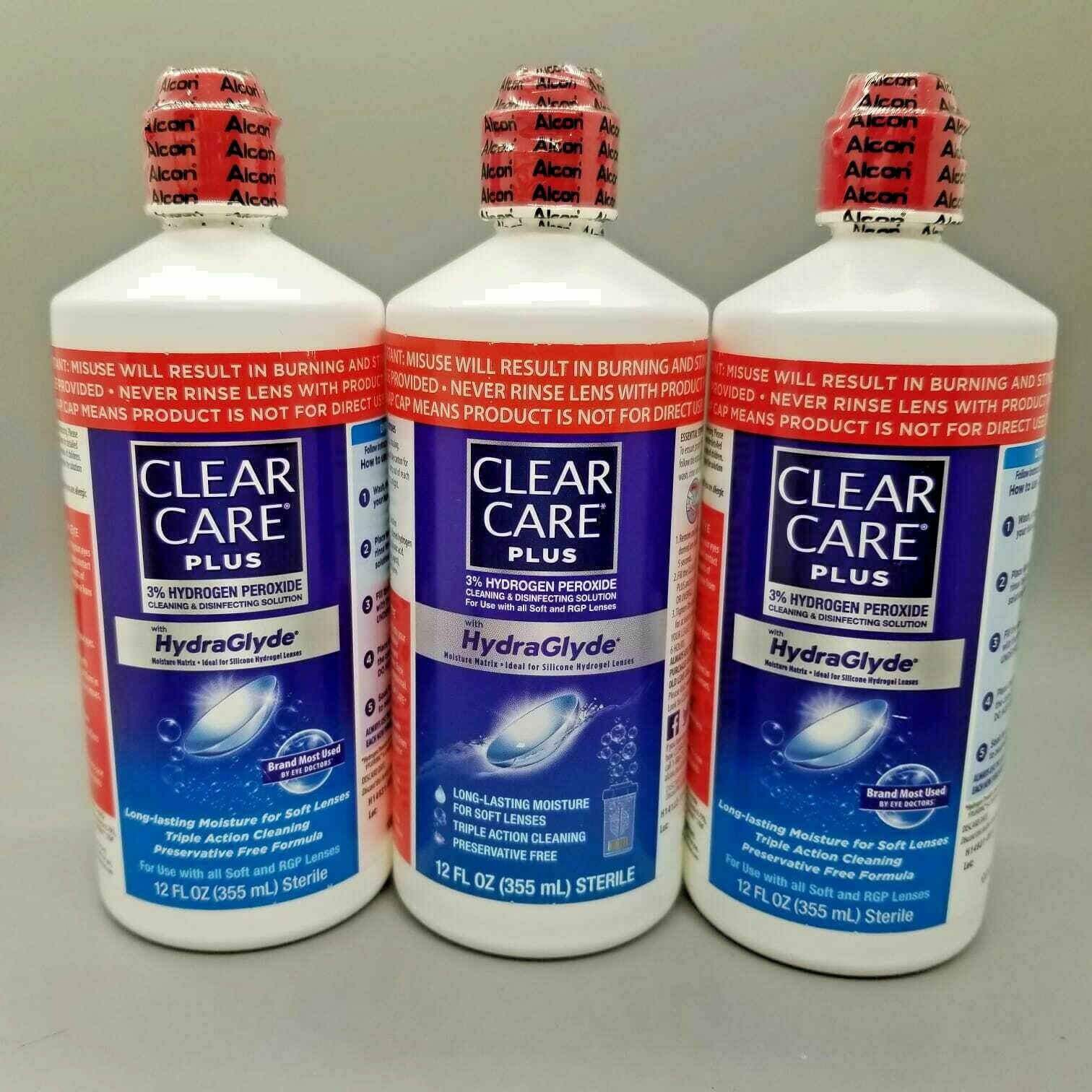 Clear Care Plus 3% Hydrogen Peroxide Solution W/ Hydraglyde 12oz 3pk Exp 11/21+