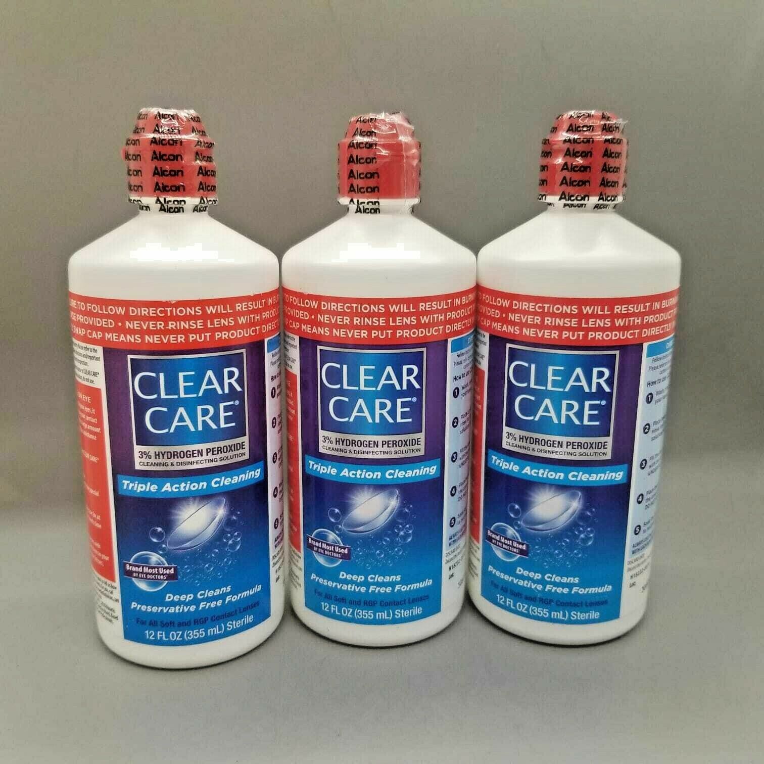 Clear Care Triple Action Cleaning 3% Hydrogen Peroxide 12 Fl Oz 3pk Exp 11/21+