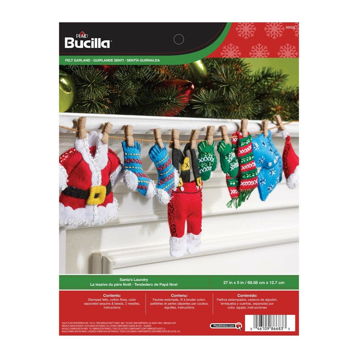 ᗷᑌᑕiᒪᒪᗩ 27" Felt Christmas Garland Kit 🎄"santa's Laundry" New!