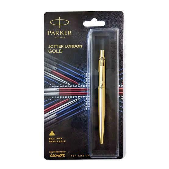 Parker Jotter Gold Trim Gt Ball Point Pen, Blue Ink, Fine Tip, New, Jotter