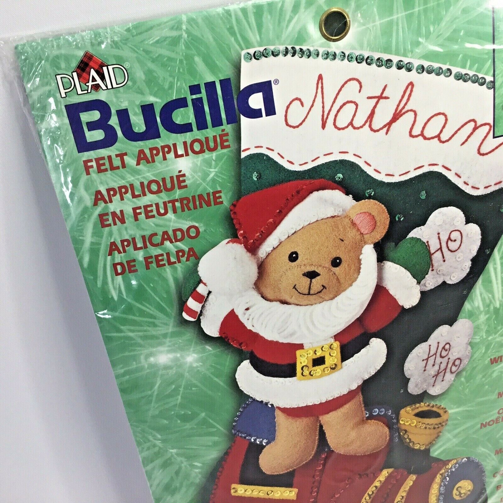 Bucilla Felt Applique Stocking Kit Santa Bear Toy Train Nip 84386 Sequins Beads
