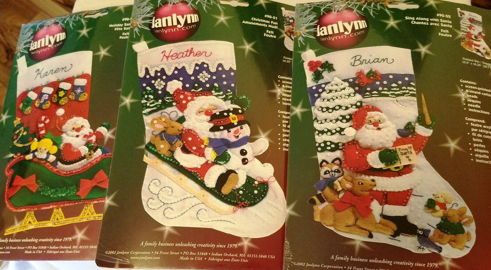 Bucilla And Janlynn Felt Christmas Stocking Kits New Old Stock ~ Sealed