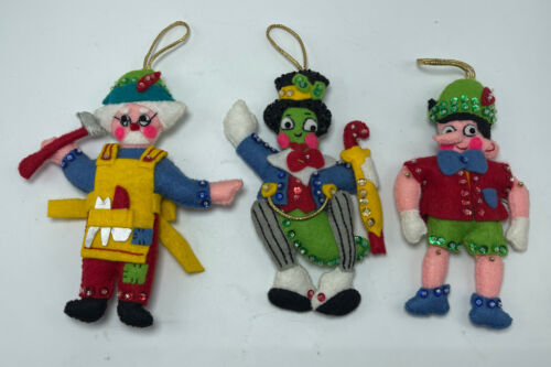 Bucilla Needlecraft Kit #2826 Pinocchio Jeweled Christmas Ornaments Completed