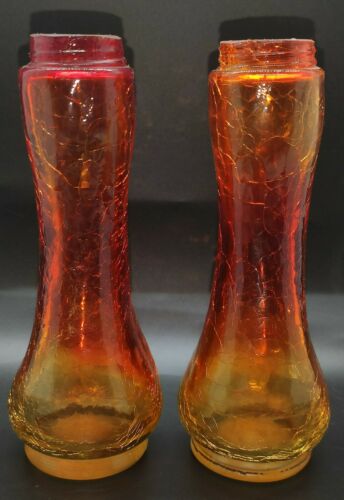 Kanawha Glass Salt And Pepper Shaker Amberina Crackle Glass No Toppers