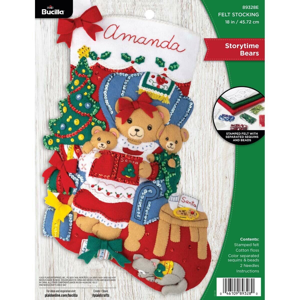 ᗷᑌᑕiᒪᒪᗩ 18" Felt Applique Christmas Stocking Kit 🎄"storytime Bears” New!