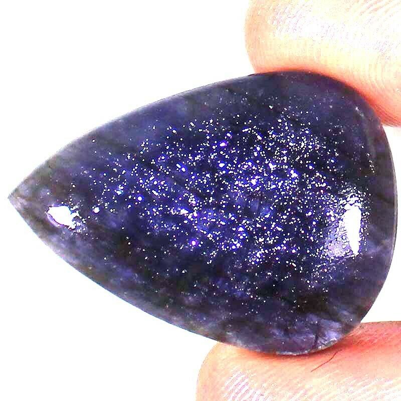 32.45 Cts. Natural Blue Iolite Sunstone Pear Cabochon Loose Gemstone 25x34x5 Mm