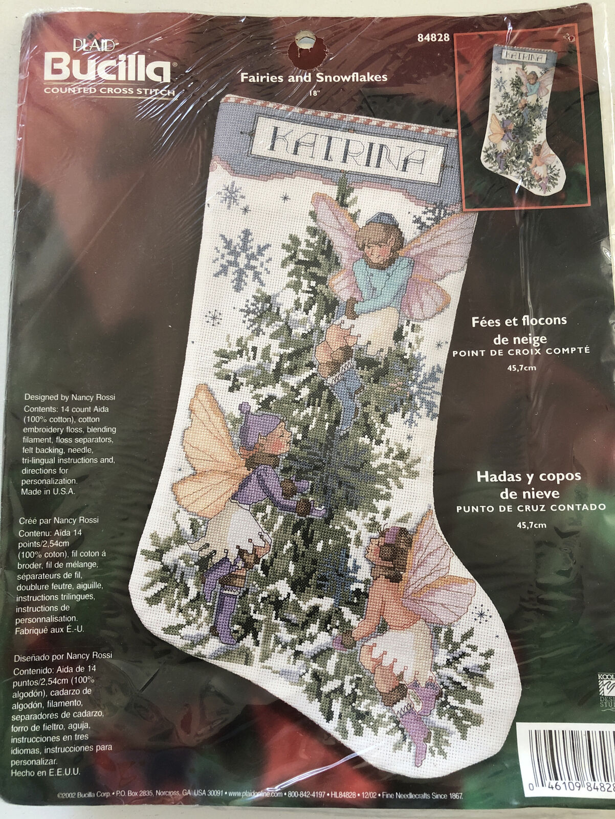 Bucilla Fairies And Snowflakes Cross Stitch Christmas Stocking Kit 84828 New
