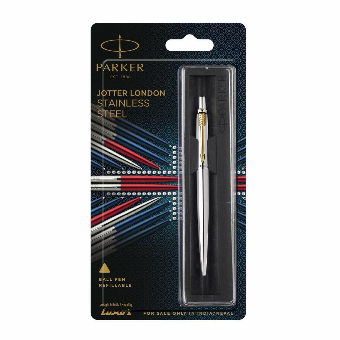 Parker Jotter Stainless Steel Gt Gold Trim Ballpoint Pen Black Ink Medium New