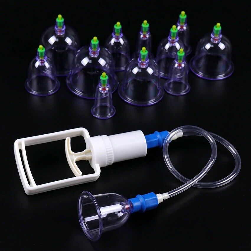 12 Cans Cups Chinese Vacuum Cupping Kit Pull Out Vacuum Apparatus Therapy Relax