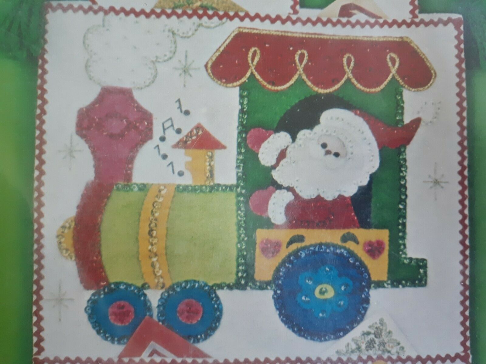 Vtg Bucilla Santa's Express Felt Jeweled Christmas Card Panel Kit 2841 Mcm 70s