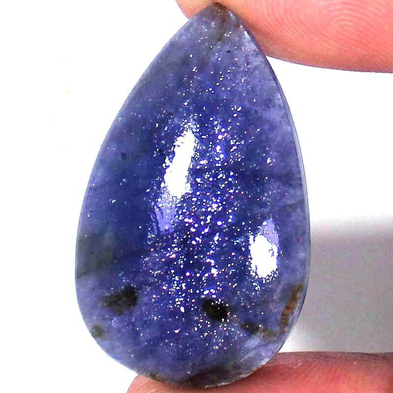 30.55 Cts. Natural Blue Iolite Sunstone Pear Cabochon Loose Gemstone 23x37x5 Mm