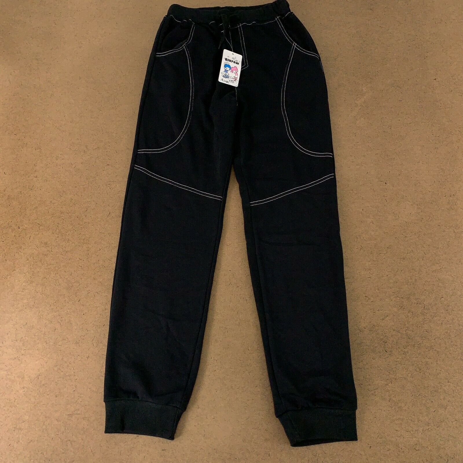 Binpaw Boys Size Medium (10-12) Black Cotton Blend Lightweight Joggers Nwt