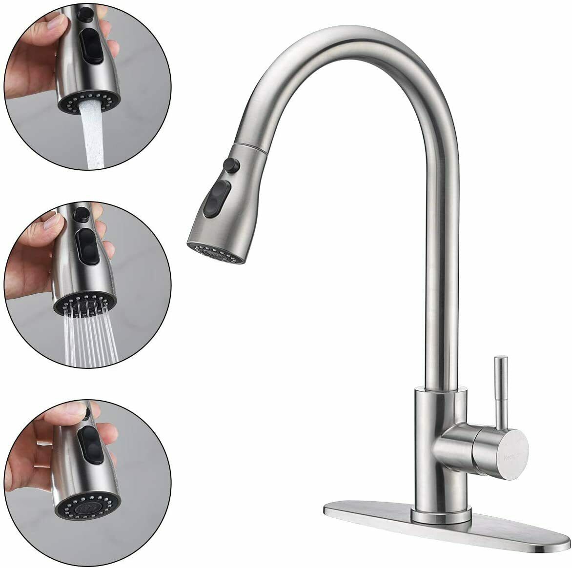 Kitchen Faucet Sink Pull Down Sprayer Swivel Spout Brushed Nickel With Cover