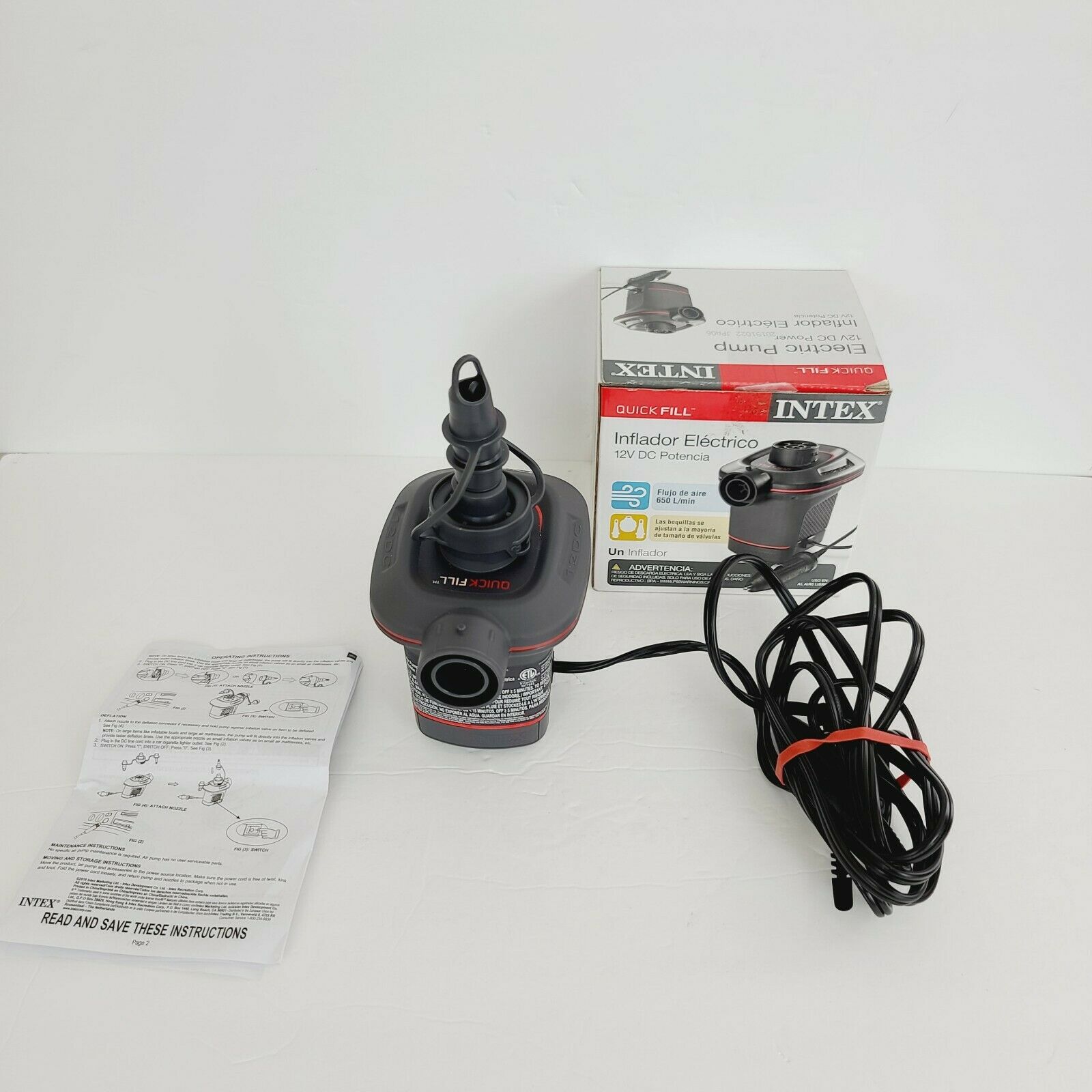 Intex Quick Fill 12v Dc Power Electric Pump Inflates & Deflates Car Powered Camp