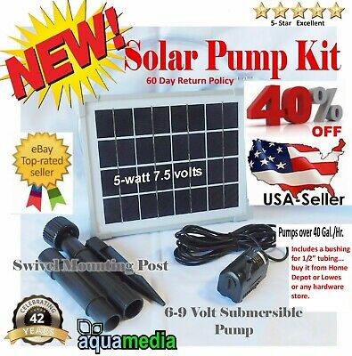 5w Solar Panel & Water Pump Kit Fountain Pool Garden Pond Submersible + Bonus