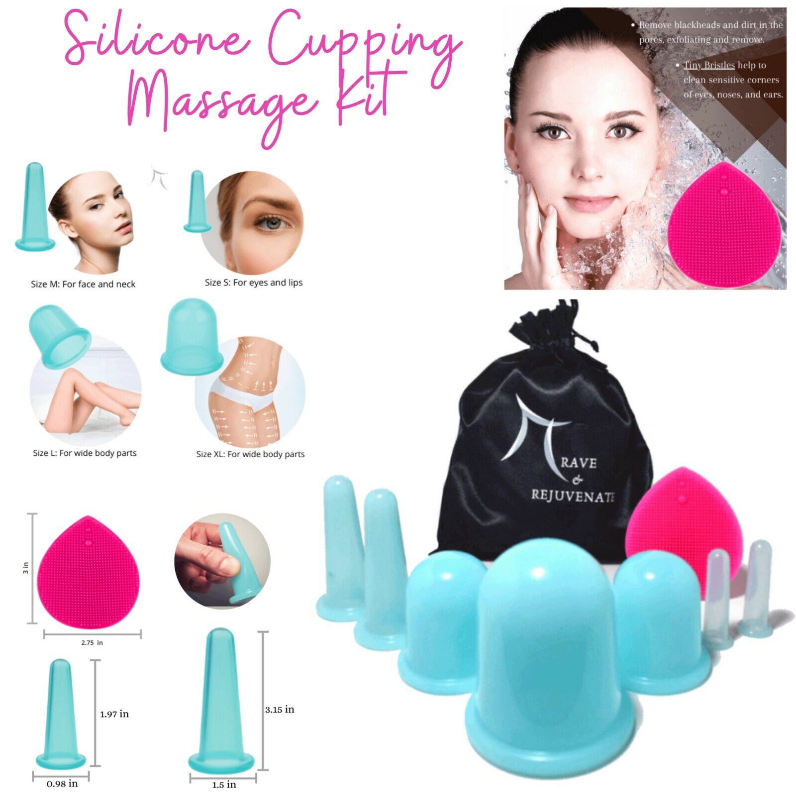 Cupping Massage Set Face And Body Silicone Vacuum Massage Cups Strong Suction