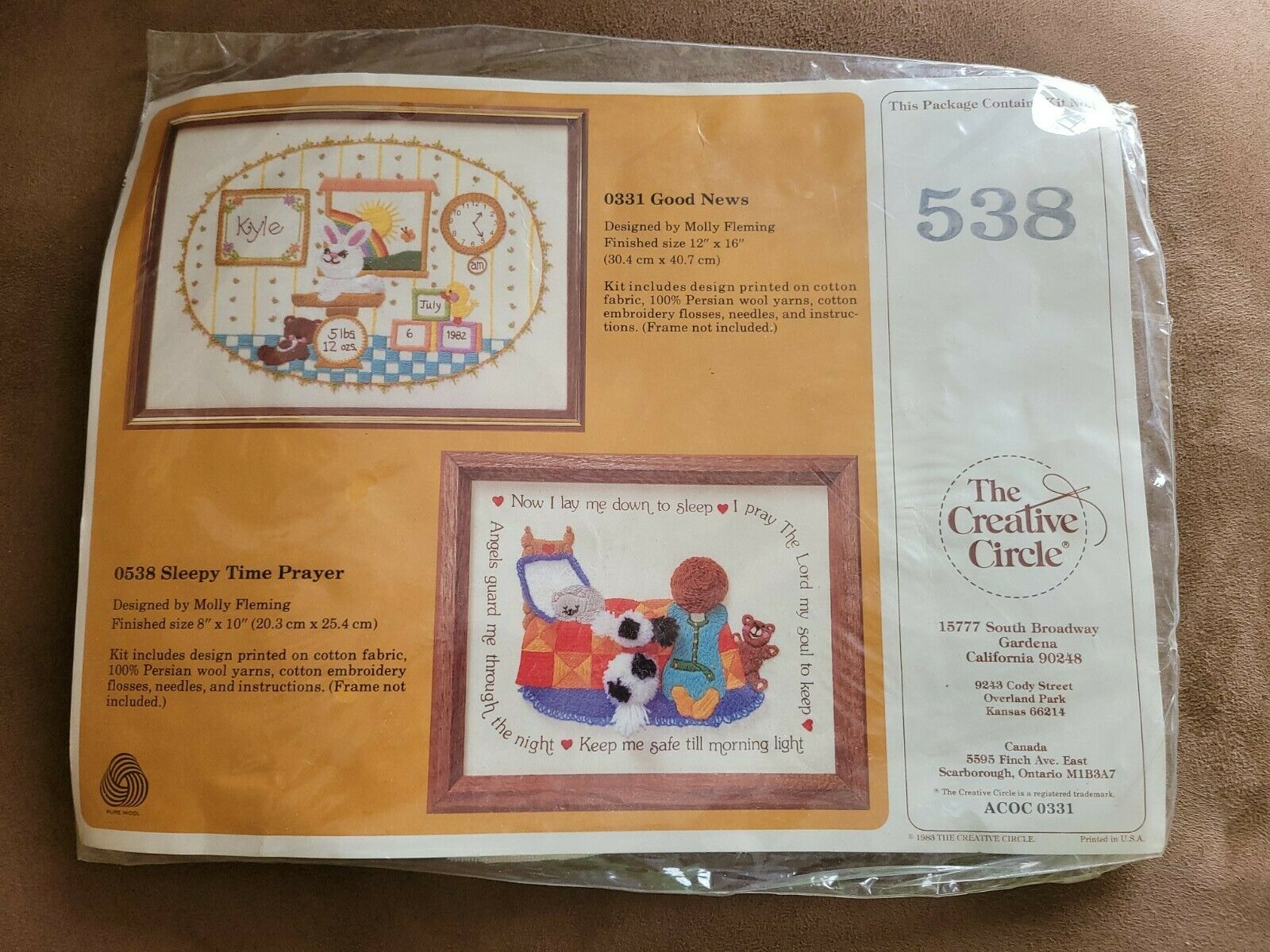 The Creative Circle #538 Sleepy Time Prayer Needlepoint Kit 1983