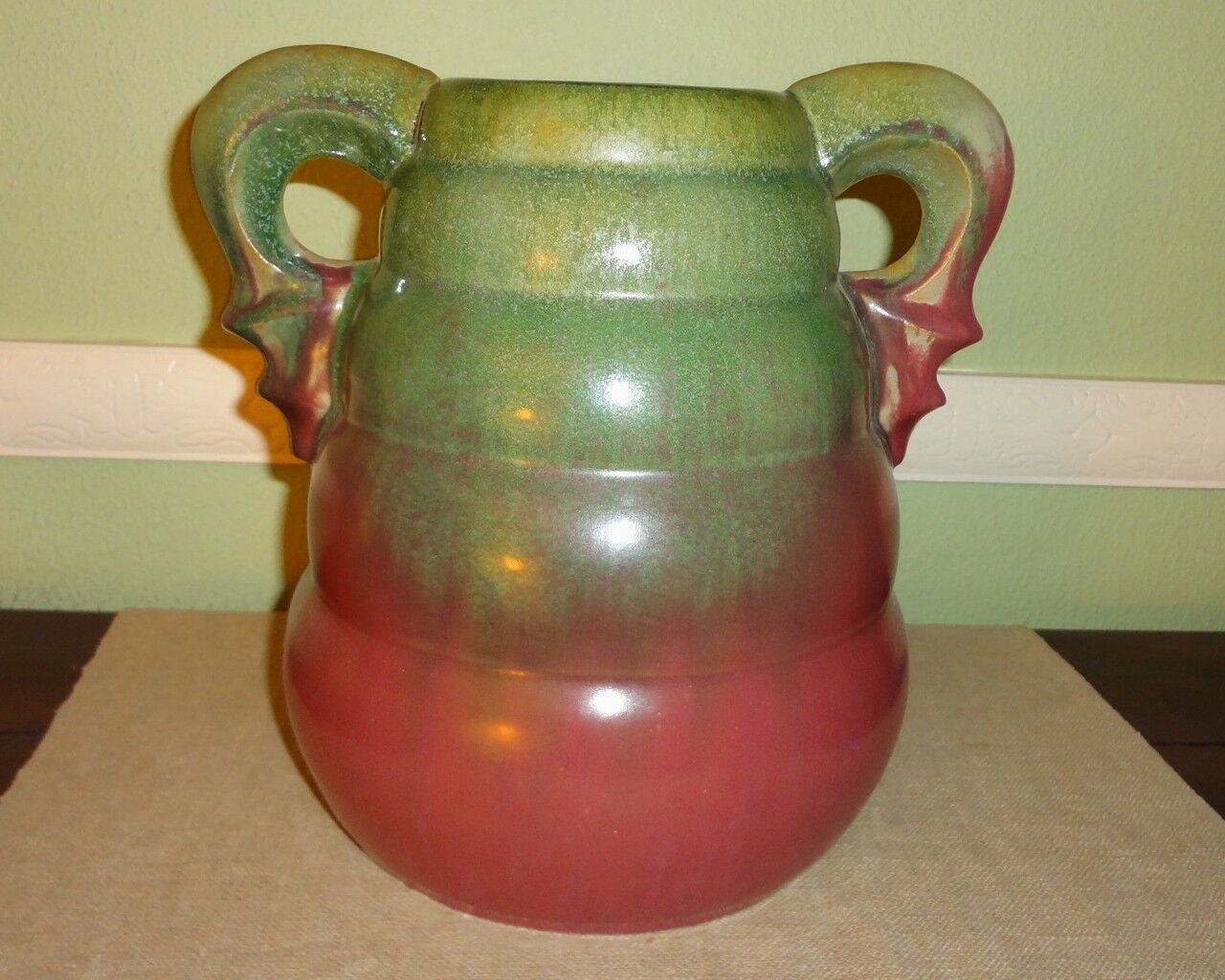 Huge Double Handled Fulper Flambe  Art Pottery Vase Lamp Base 9 1/4" C. 1922-28